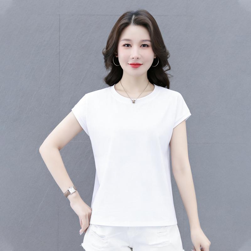 Simple Round Neck Short Sleeved T-shirt for Women's Summer Style, Slimming Base T-shirt