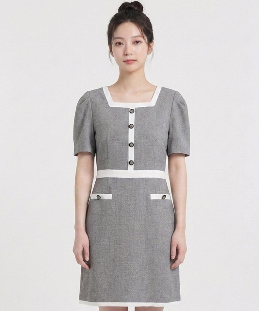 ECOLEDEPARIS Square Neck Contrast Dress_Rb34Woam14Z