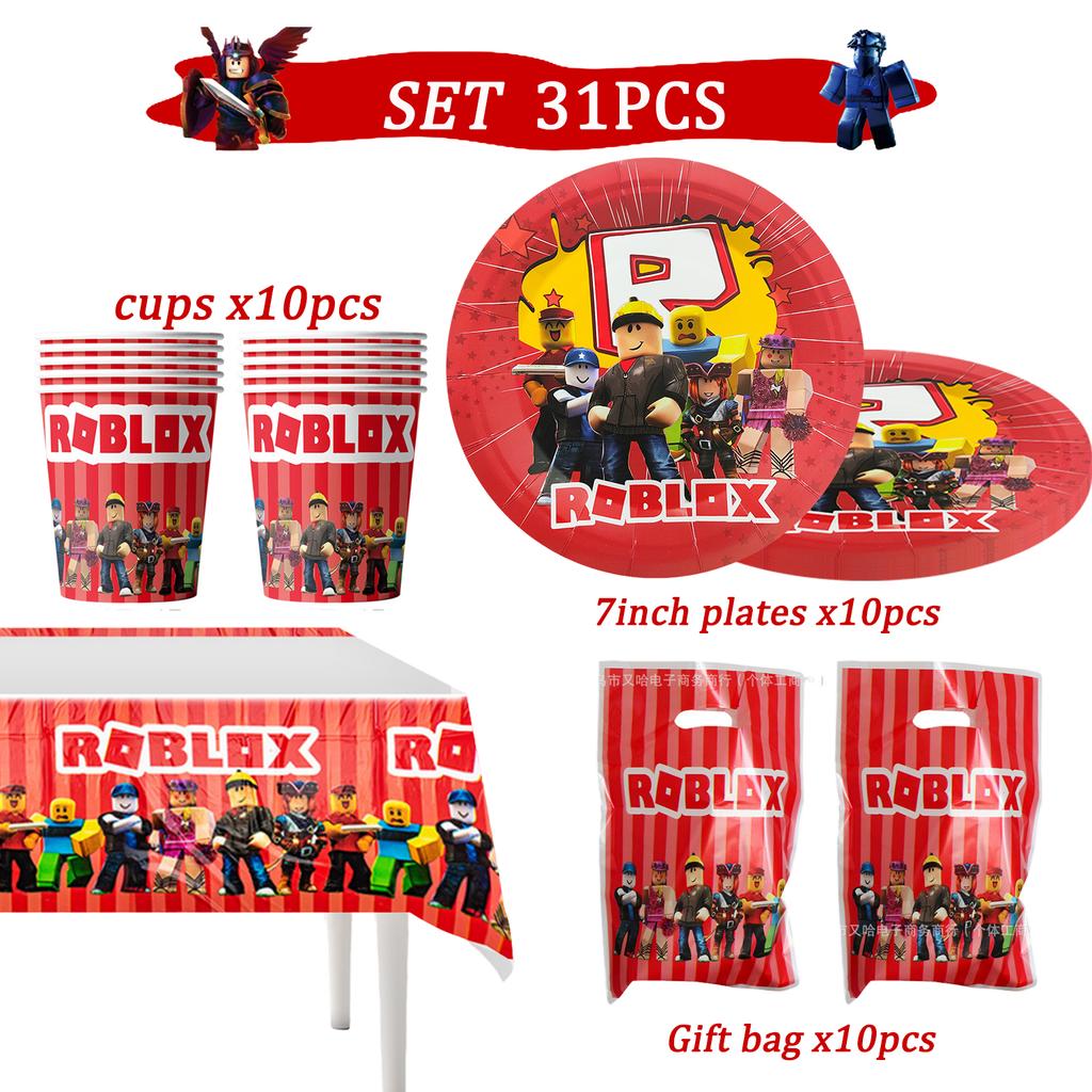 Roblox Birthday Party Decorations Supplie Celebration Disposable Tablecloth Cup Plate Baby Shower banner set Entertaining Play Safe Kid Friendly Fun