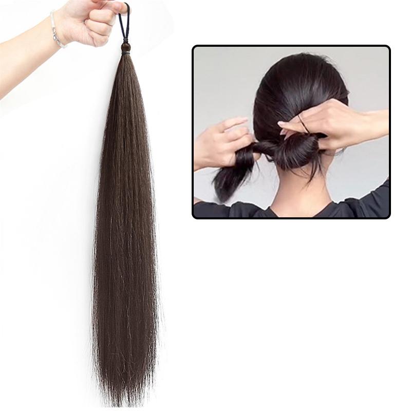Long Wavy Braided Ponytail Headbands Women Synthetic Wigs With Rubber Bands Curly Straight Ponytail Extensions Elastic Hair Ring