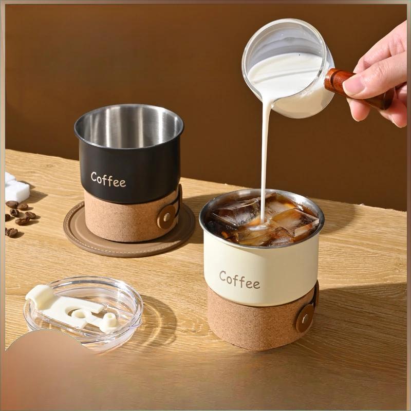 Stainless Steel Coffee Cup Design Sense Niche Light Luxury High-end Sense of Accompanying Cup with Straw