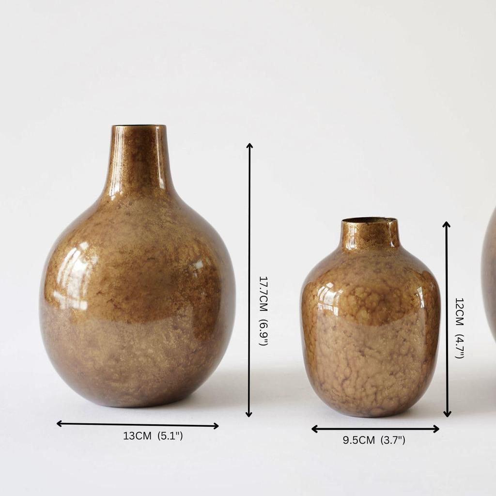 Antique Golden Metal Flower Vase for Home Decor| Table Decorative Flower Pot for Gifting | (Pack of 2, Gold) (Flower Not Included)