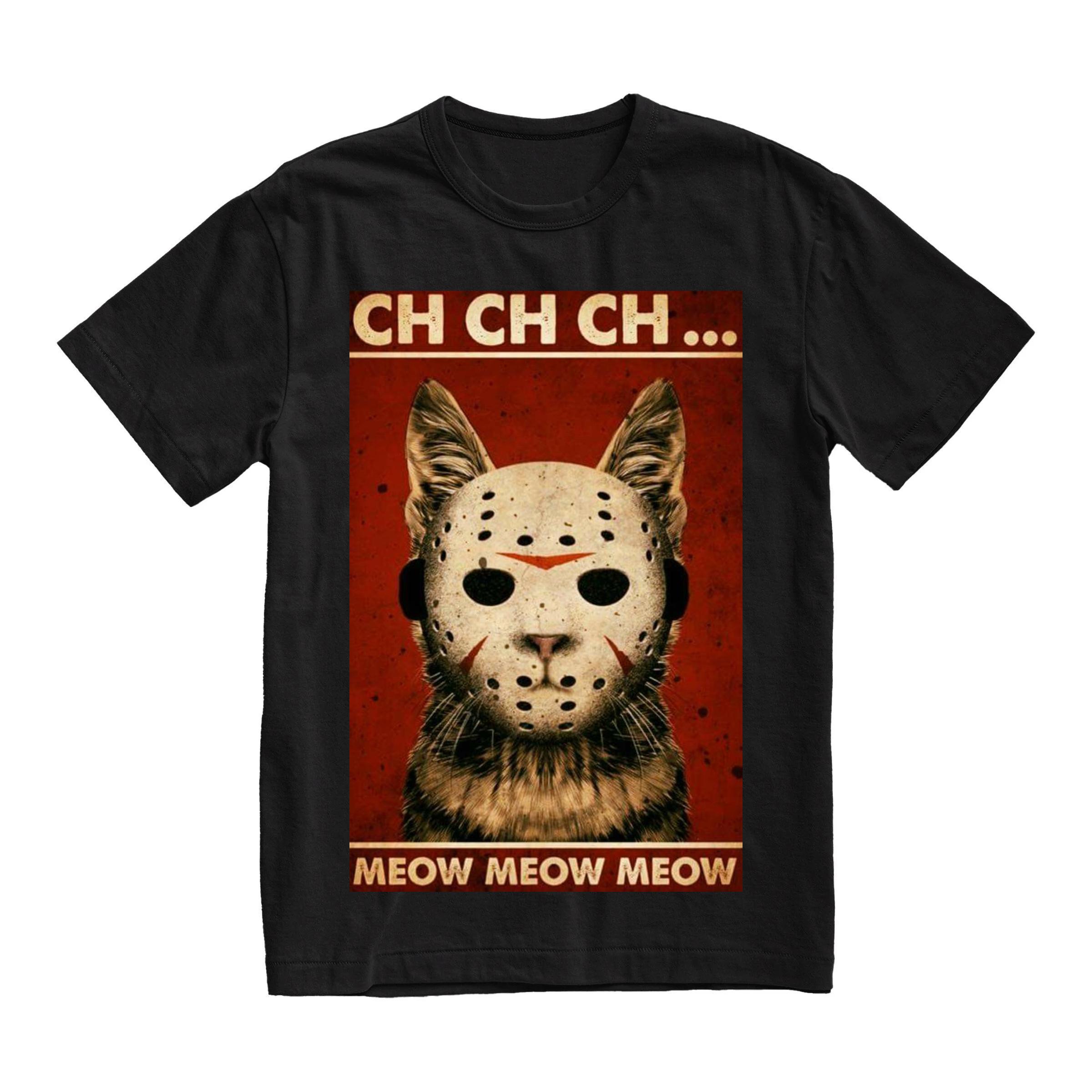 Horror Cat Mask Funny Meow T-shirt S