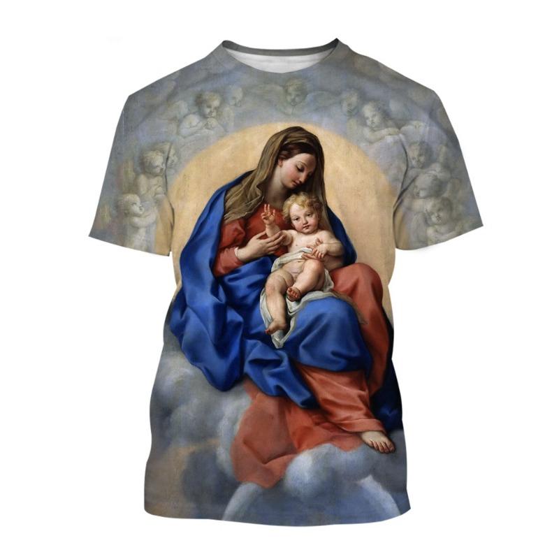 New Summer Fashion 3D T-shirt Blessed Virgin Mary&Jesus Print Faith Love Hope Men/Women Personality Stylish Casual T Shirt