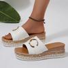 Metal Buckle Slip On Sandals Women Plus Size 43 Fashion Rivet Wedge Slides Women Metal Decor Platform Slippers Summer Sandalias