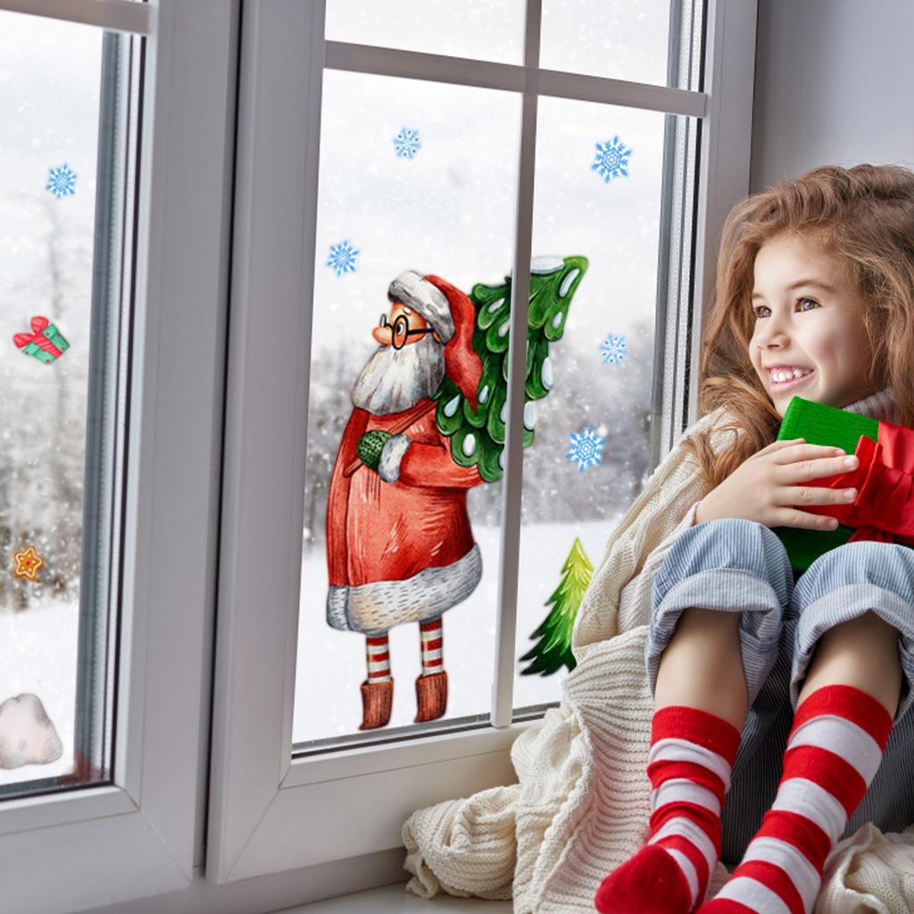 Merry Christmas Wall Sticker Santa Snowflake Window Decoration PVC New Year Christmas Removable Navidad Gift Home Decor