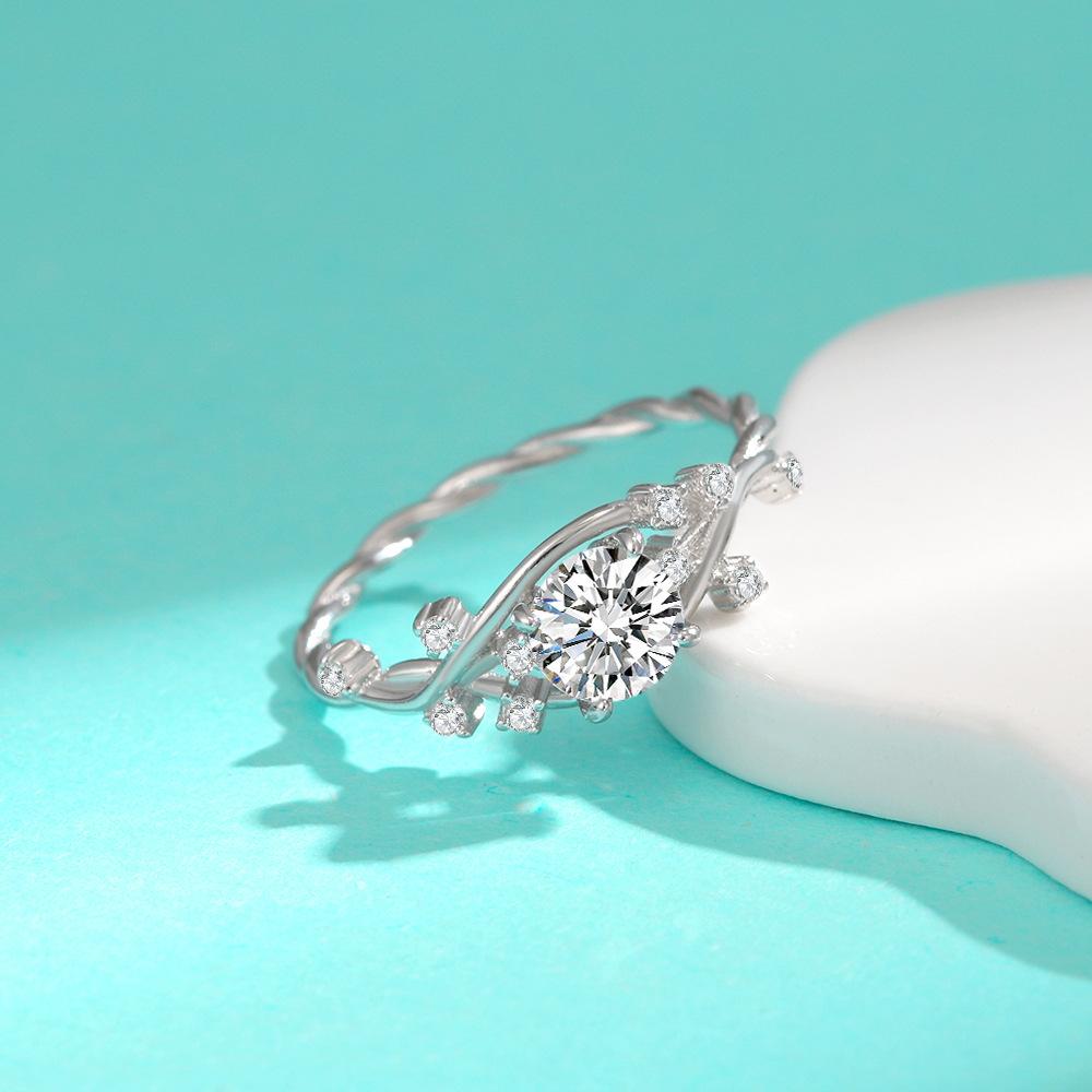 S925 Silver Ring S925 Sterling Silver Moissanite Ring Fashionable and Versatile Vine Diamond Ring Niche Design High-end Ring