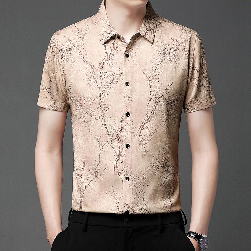 

Тонкая рубашка с короткими рукавами для мужчин среднего возраста, повседневная рубашка с короткими рукавами, трендовая, красивая, корейская, папина, костюм, напечатанная рубашка для мужчин 185