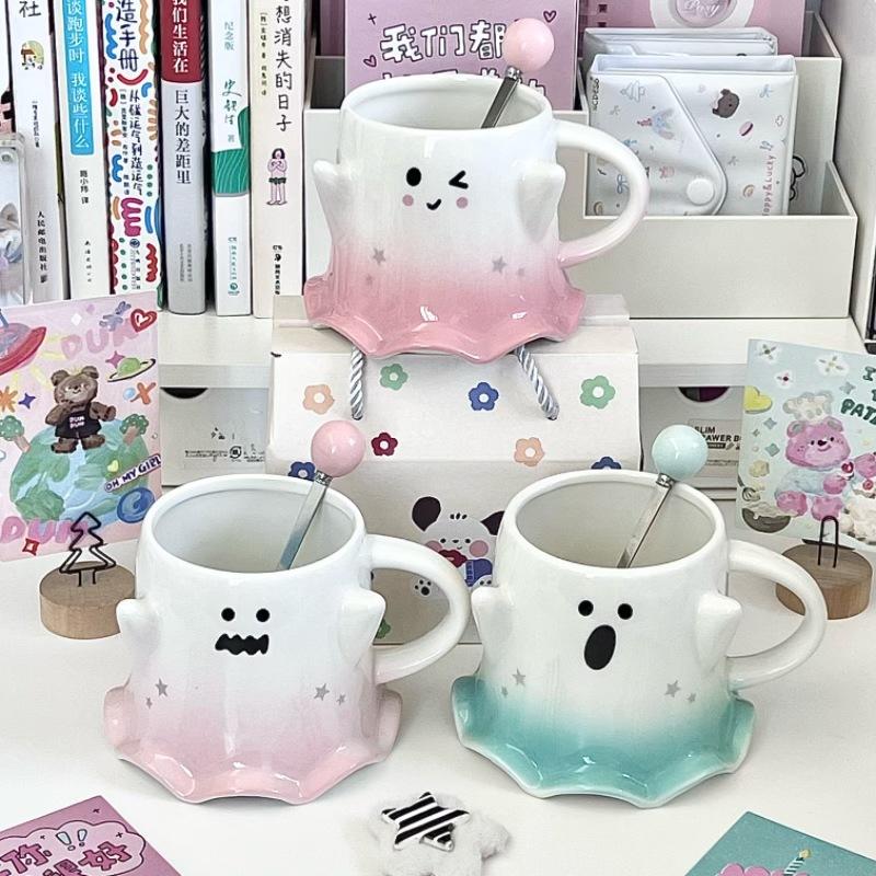 Send Girls Birthday Gifts Cute Gradual Change Ghost Ceramic Mug Couple Water Cup Girlfriend Souvenir Gift Box