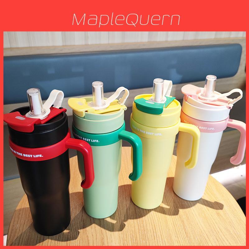 Outdoor Sports Insulated Travel Mug With Handle And Straw For Commuting And Camping