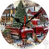 Wall Clock, Vintage Red Pickup Silent Non Ticking Battery Operated Round Decorative Indoor Outdoor Clocks for Living Room Kitchen Bedroom Bathroom