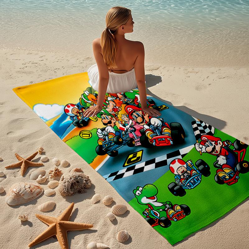 proof beach towel with a Super Mario1 pattern - soft,absorbent,quick-drying,machine washable - perfect for swimming,camping,bathing