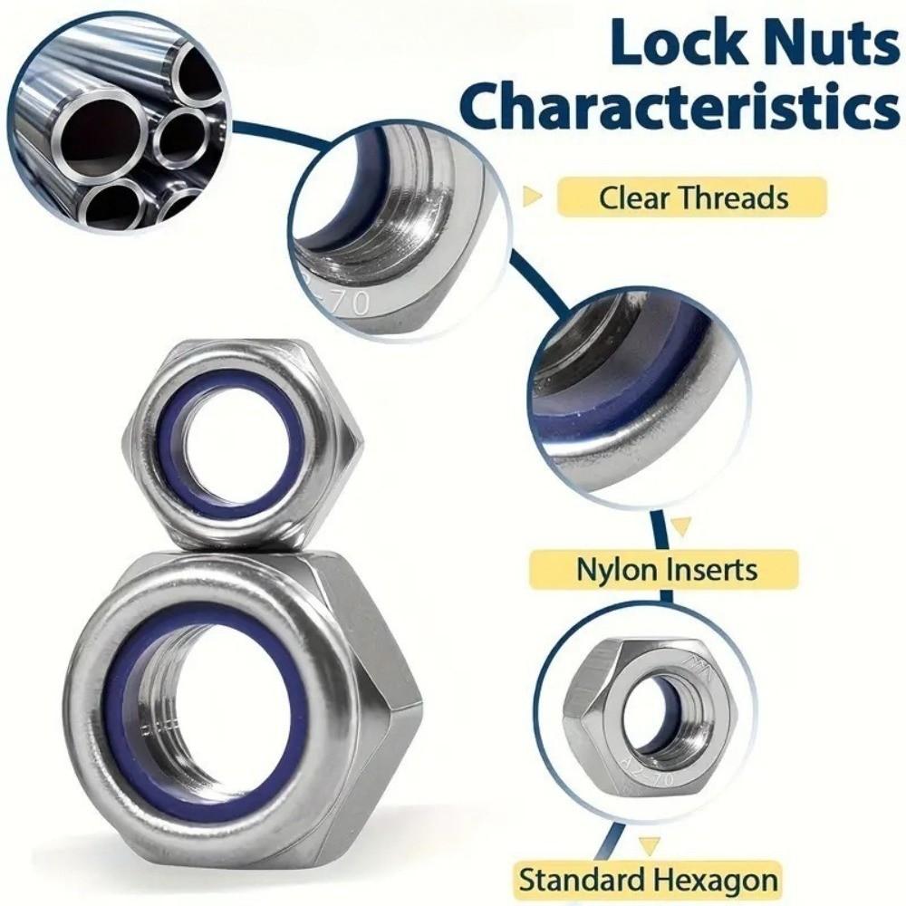 Metal Hexagon Nuts Kits M2-M8 Metric Locking Nuts Nylon Insert Lock Nut  Industrial Machinery Use