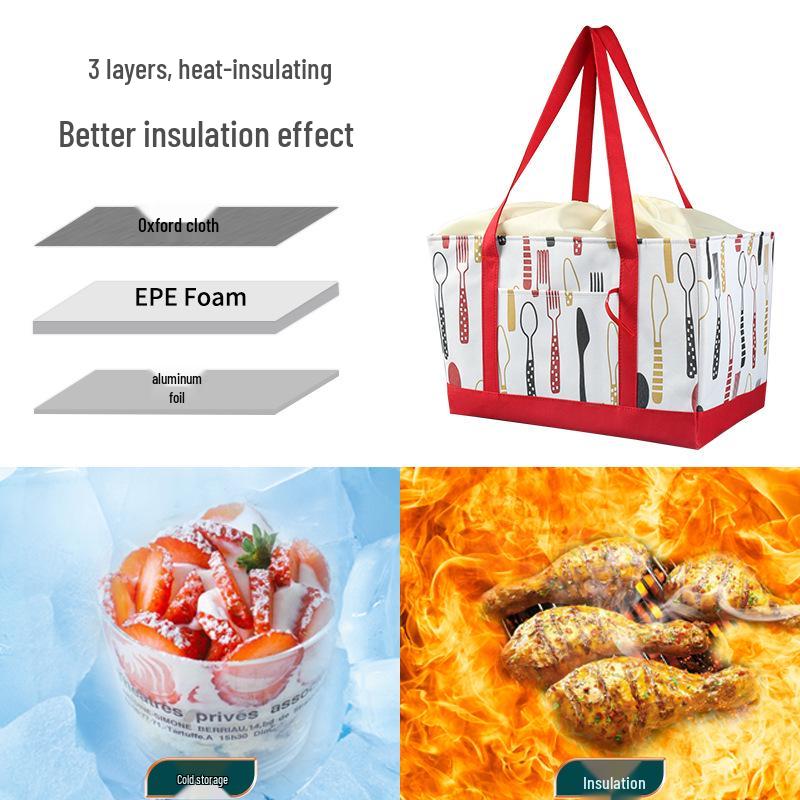 Large Capacity Foldable Insulated Shopping Bag - Portable and Cold-Keeping for BBQs and Picnics