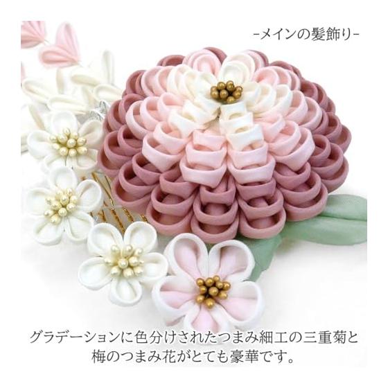 4-Piece Tsumami Zaiku Hair Accessory Set for Coming-of-Age Ceremony, Furisode Kimono, Hakama, Graduation, Yukata, and Jusan Mairi - Featuring a