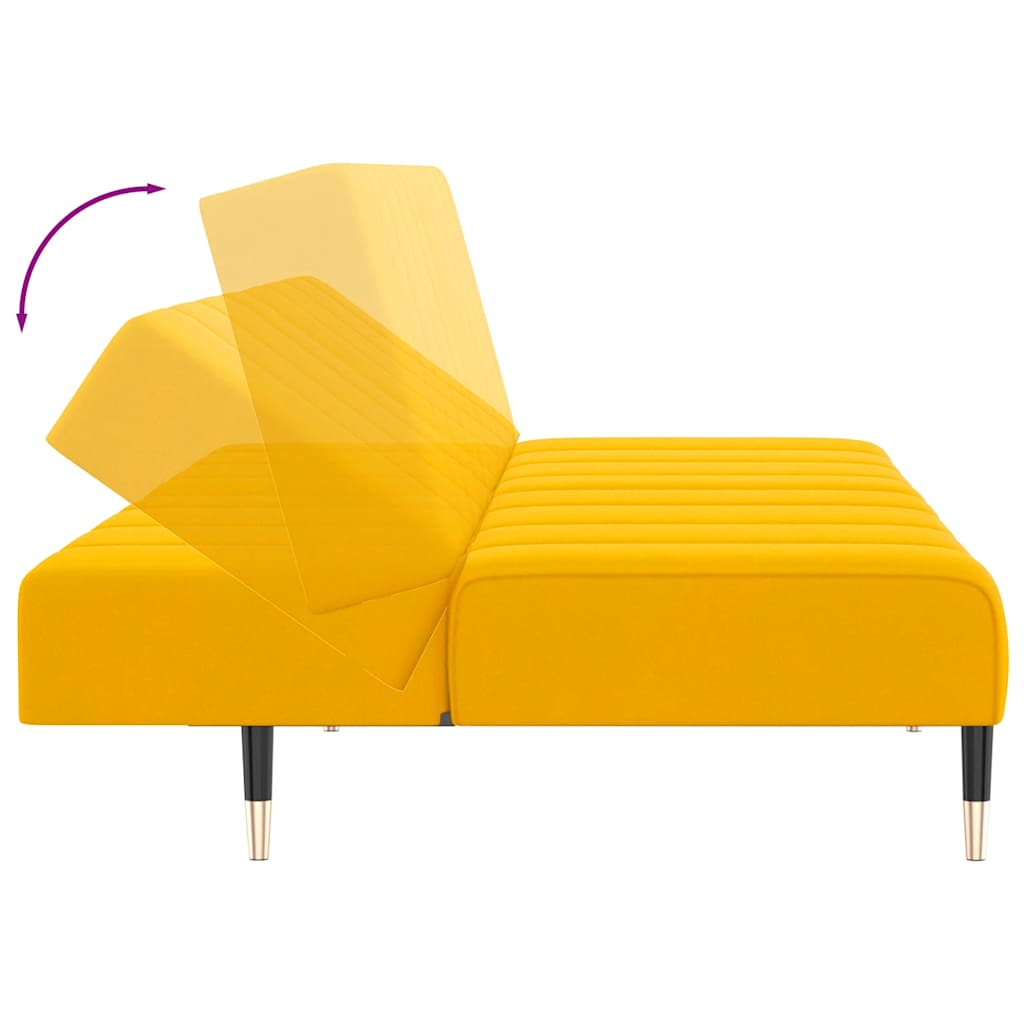 2 Seater Yellow Velvet Sofa Bed