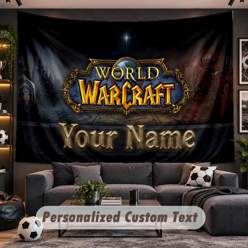 World of Warcraft Personalized Tapestry Support Custom Name, Wall Art Home Decoration