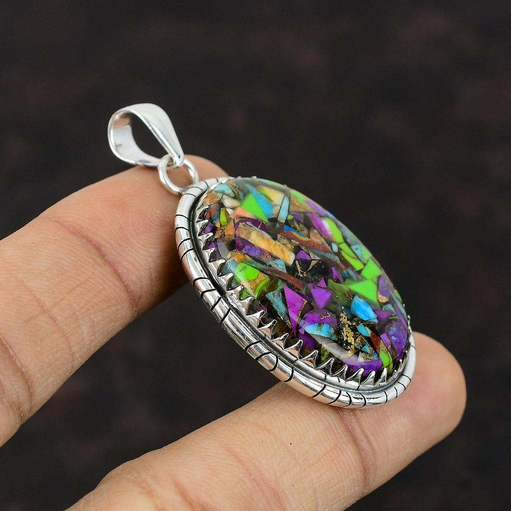 Fiesta Kingman Türkis-Anhänger, Multi-Kupfer-Türkis-Anhänger, 925er Sterlingsilber-Anhänger, handgefertigter Schmuck, Hochzeitsgeschenk, Edelstein-Anhänger