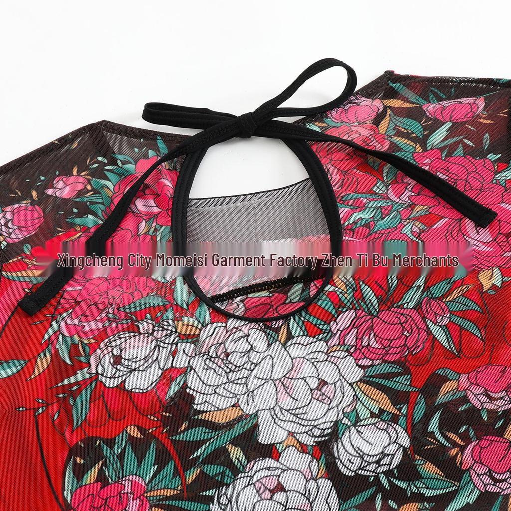 Costume da bagno intero da donna a maniche lunghe in rete con protezione solare e pantaloni
