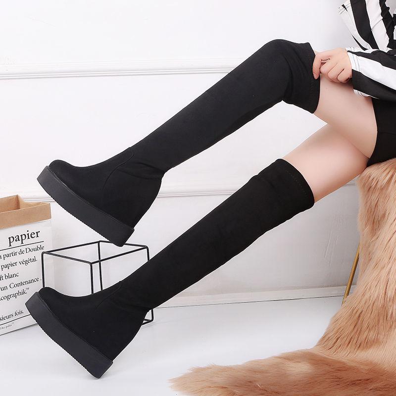 

Women s Winter Over-The-Knee Thermal Lined Boots Petite Fit Thick Sole Wedge Heels Inner Height Slimming Leg High Heels 39