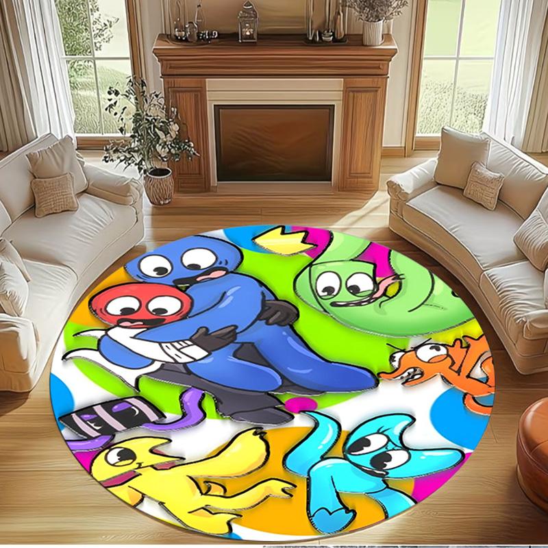 Game Rainbow Friends Print Round Rug, Washable Floor Carpet, For Entryway Dorm Laundry Room Office Study, Home Decor Birthday Christmas Gift