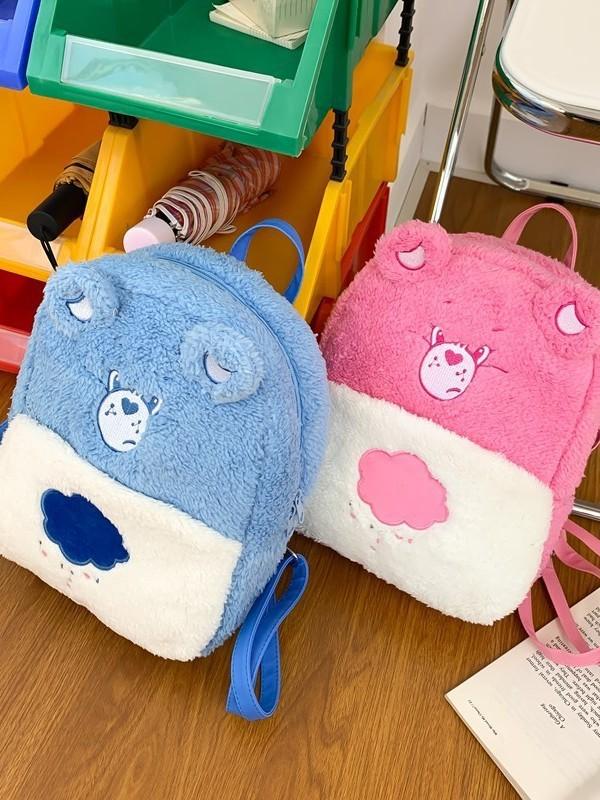 Plush Embroidered Heart Bear Backpack For Students With Durable Nylon Material And Spacious Design