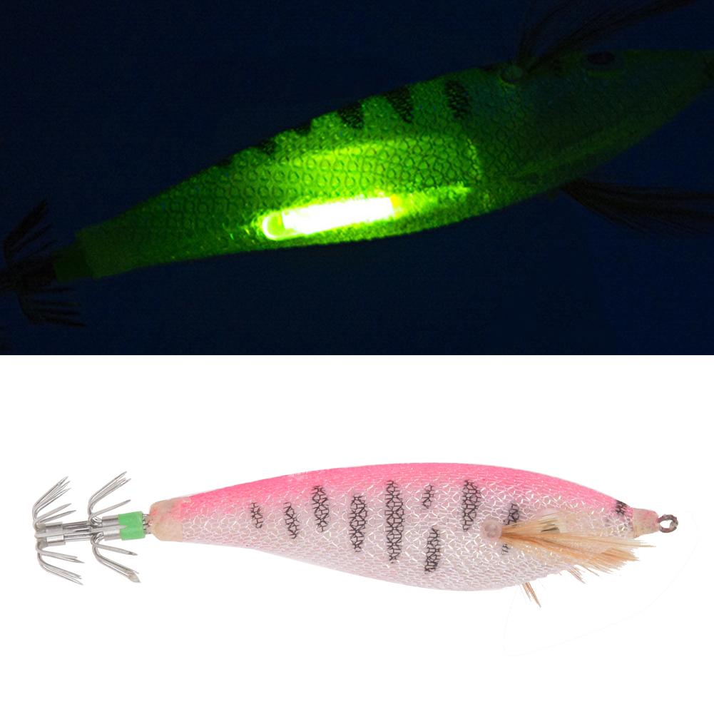 4Pcs Artificial Simulation Fish Lure Bait Fishing Tackle Dual Squid Hook with Luminous Stick Slotpink