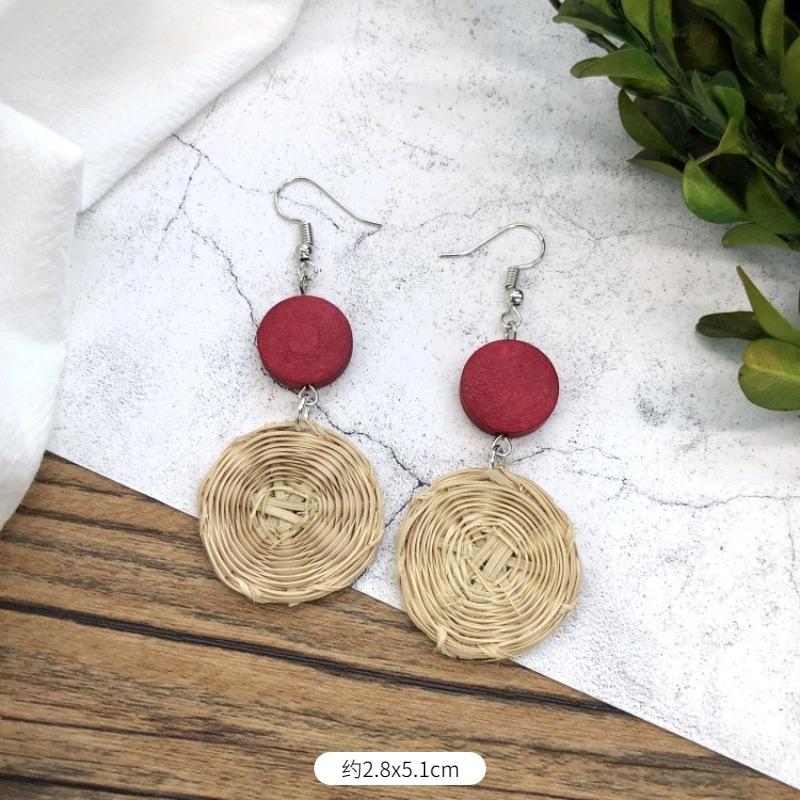 Vintage grass rattan woven handmade earrings bohemian vacation style stud earrings women's summer ear jewelry