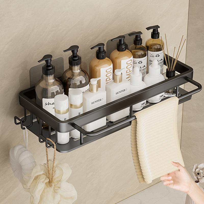 Veggmontert 2-etasjes hylle uten boring Baderomssjampoholder Flytende hylle for veggmontering Hylleoppbevaring Baderom Kjøkken Jernvare Oppbevarer
