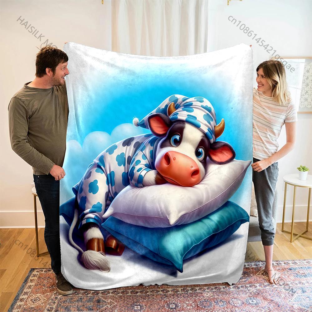 

Cute Sleeping Calf Pattern Blanket Warm Soft Fluffy Kids and Adult Sofa Bed Throw Blanket Suitable Home Travel Camping Gifts 75x90cm