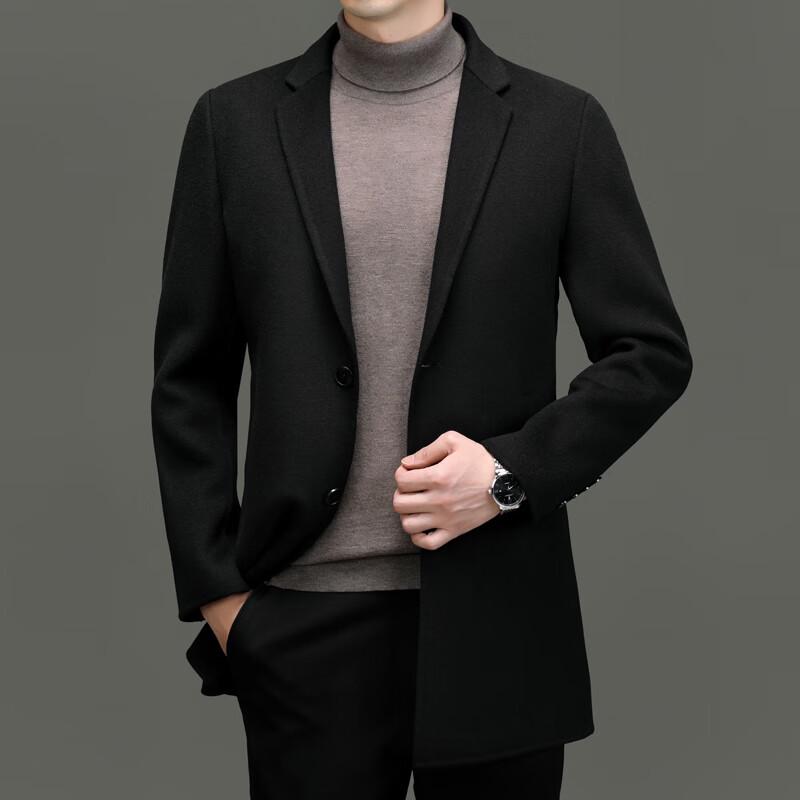 FengXun Men's Mid-Length Wool Blend Coat with Detachable Down Liner