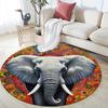 Elephant Mandala Round Area Rug,Carpet Rug for Living Room Bedroom Sofa Playroom Decor,Non-slip Floor Mat