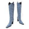 Winter New Square Toe Denim High Heel Fashion Boots 2025 Thick Heel Western Knight Boots for Women