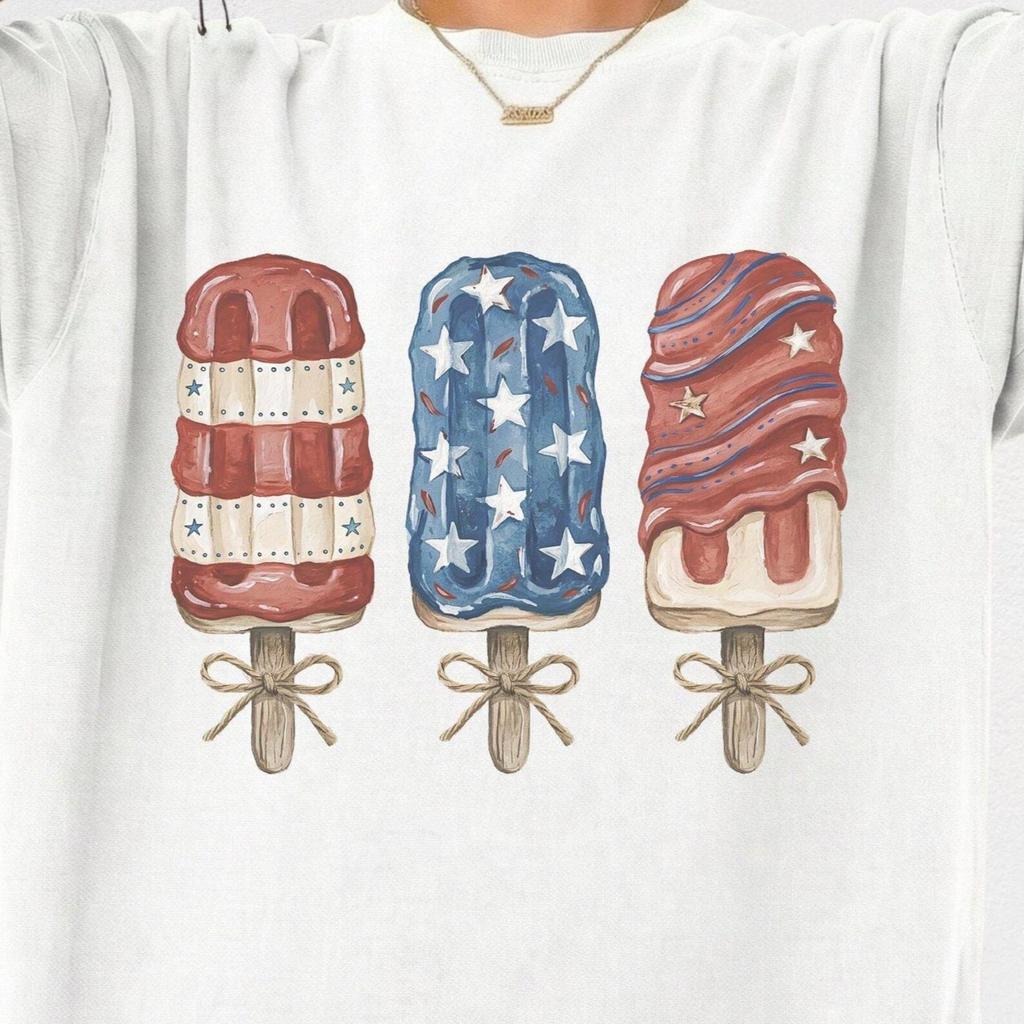 Comfort Colors® Patriotic Popsicle Shirt, Print only- Not real Painting, 4th Of July Graphic Tee, Red White Blue Summer T Shirt