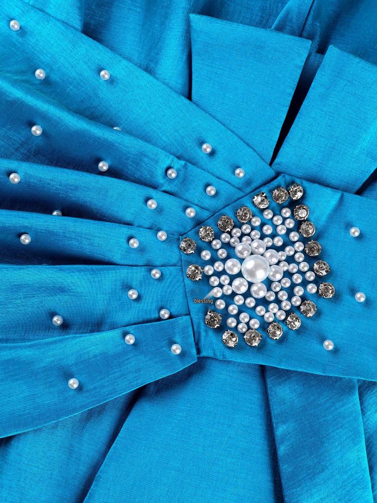 Elegantní Mermaid šaty nadměrné velikosti s korálkovým pasem a tříčtvrtečními rukávy