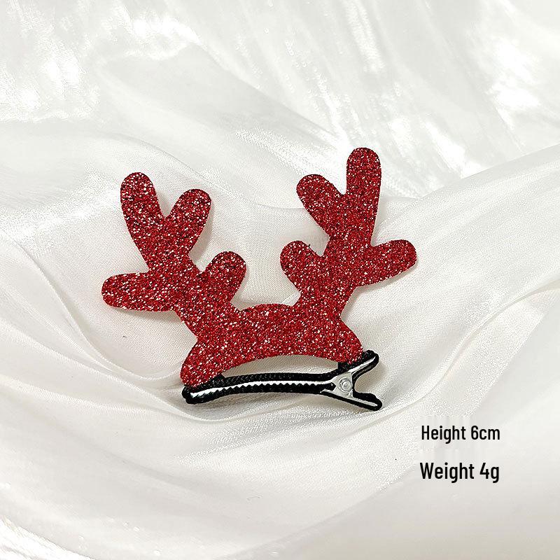 

2024 Glitter Antler & Pompon Christmas Hair Clips - Festive Holiday Party Accessories