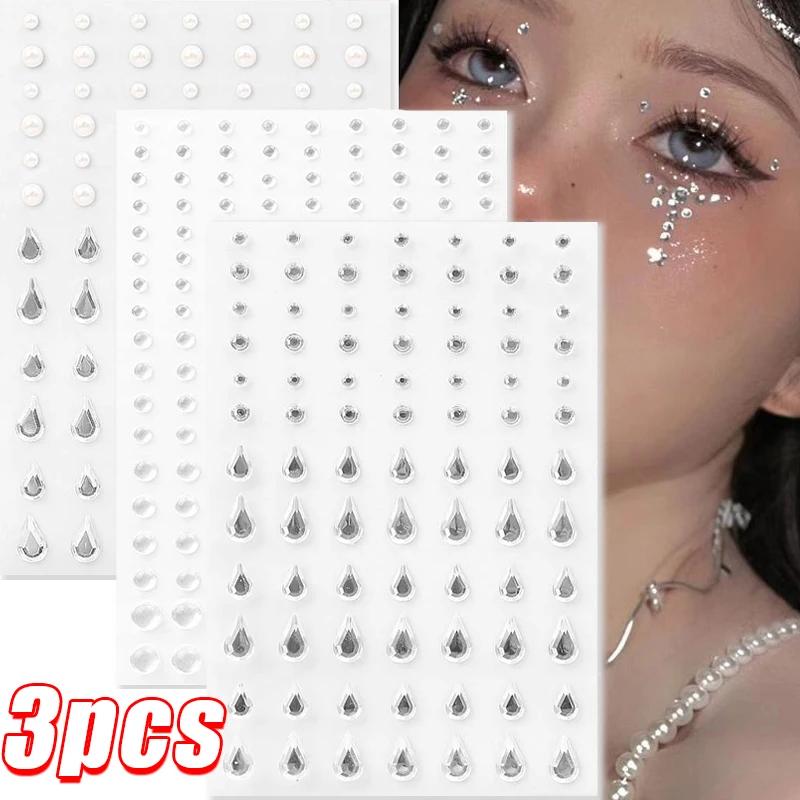Diamond Eyes Stickers DIY Makeup Temporary Tattoo Self Adhesive Face Pearl Rhinestones Sticker Decals Teardrop Drill Jewelry Art