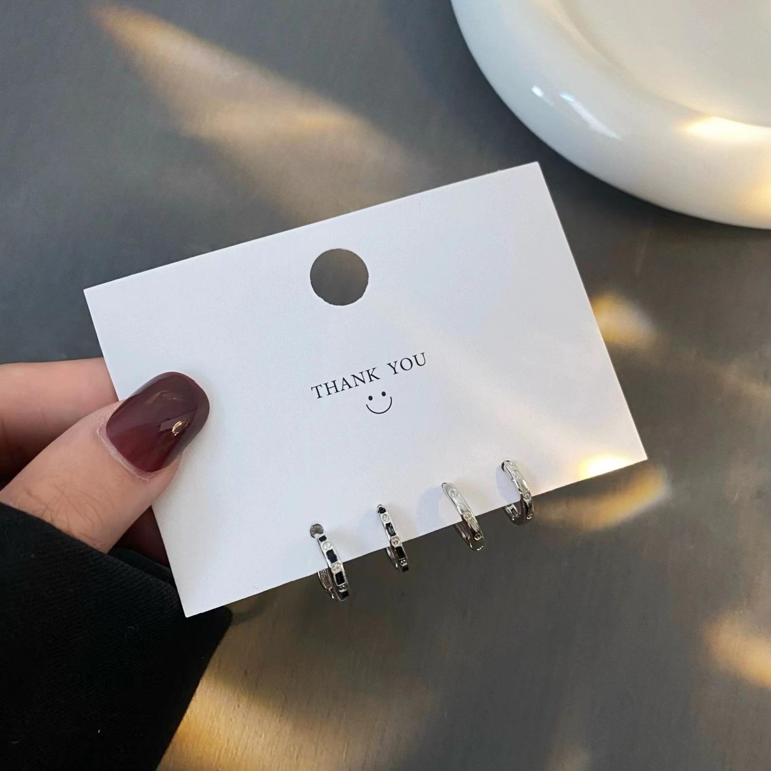 

Four-piece set, earrings, rings, ear buckles, simple and versatile, cold wind earrings, student plain earrings, advanced exquisite stud earrings