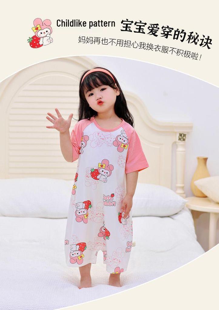 Pure Cotton Short-Sleeve Summer Pajamas for Baby Boys and Girls, Lightweight One-Piece Homewear