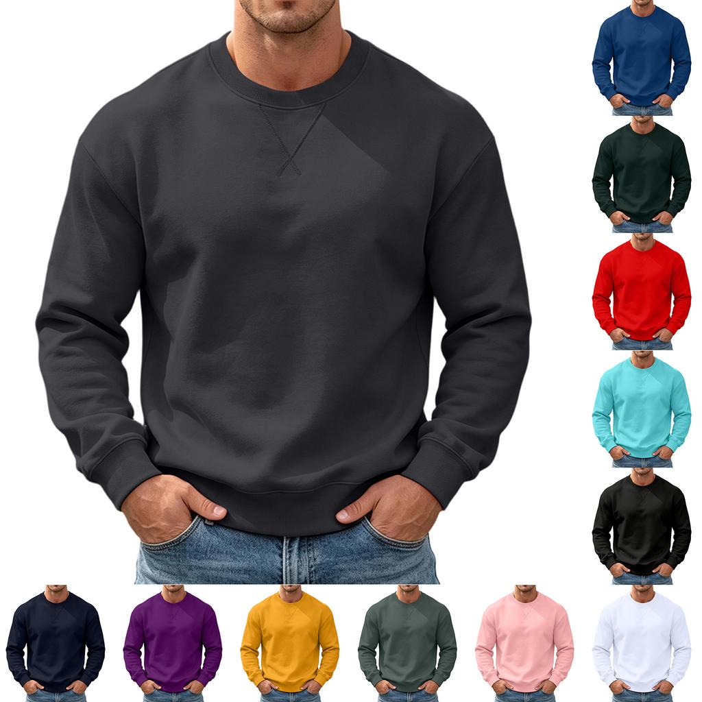 Men's Casual Drop Shoulder Sweatshirt Long Sleeve Crewneck Pullover for Sports and Daily Wear