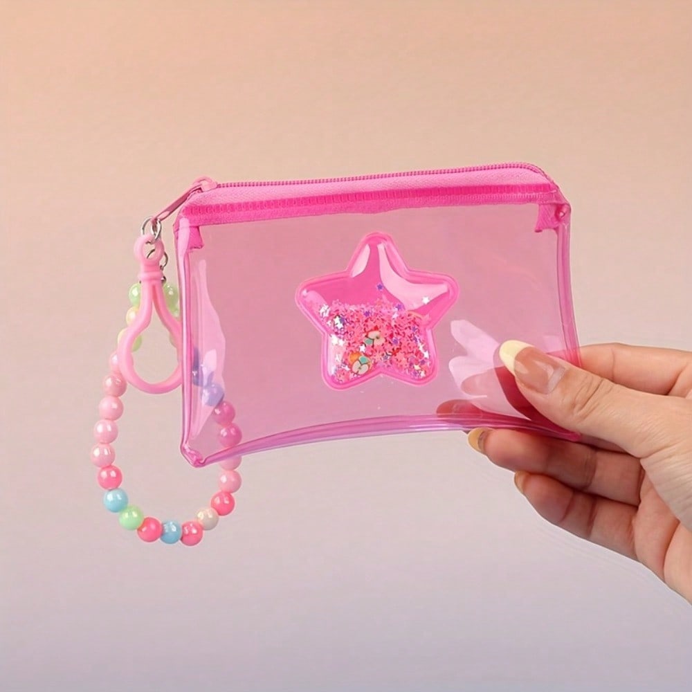Star Sand Colorful Transparent Coin Purse Card Holder Lipstick Pouch Earphone Bag Zipper Small Wallet Keychain