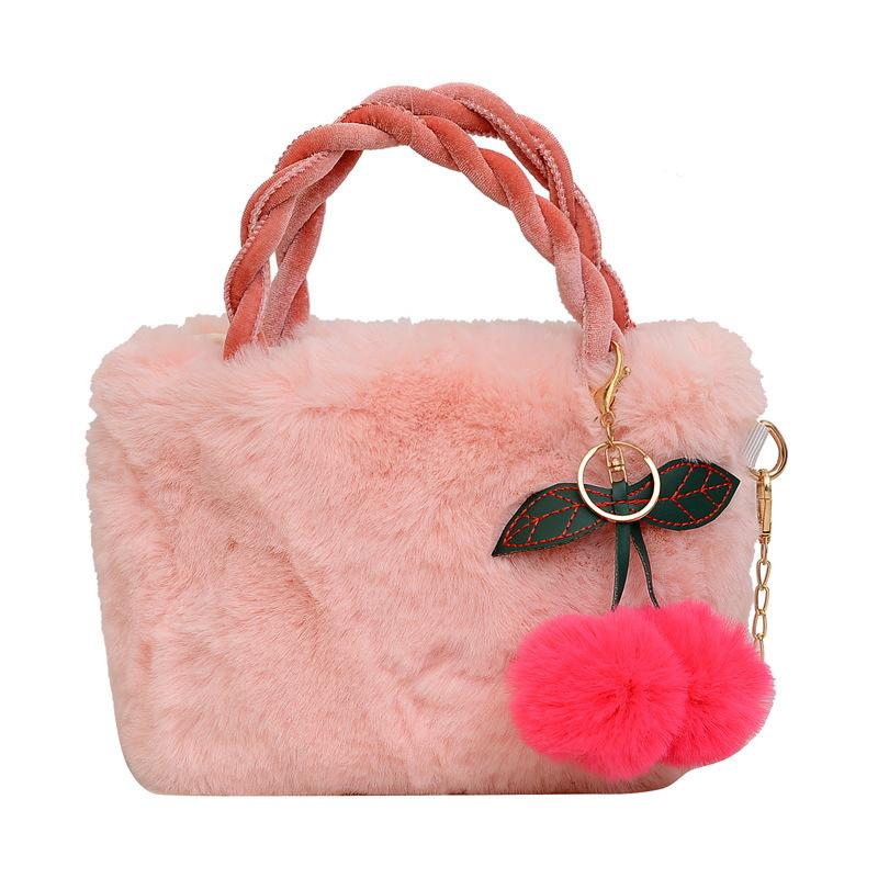 2025 New Plush Bag Women's Large-capacity Cherry Oblique Span Bag Fashionable Versatile Shoulder Bag Handbag