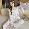 2024 Autumn/Winter Women's Gold Velvet Pajama Set: Long Sleeve & Pants, Palace Princess Style, Indoor/Outdoor Wear