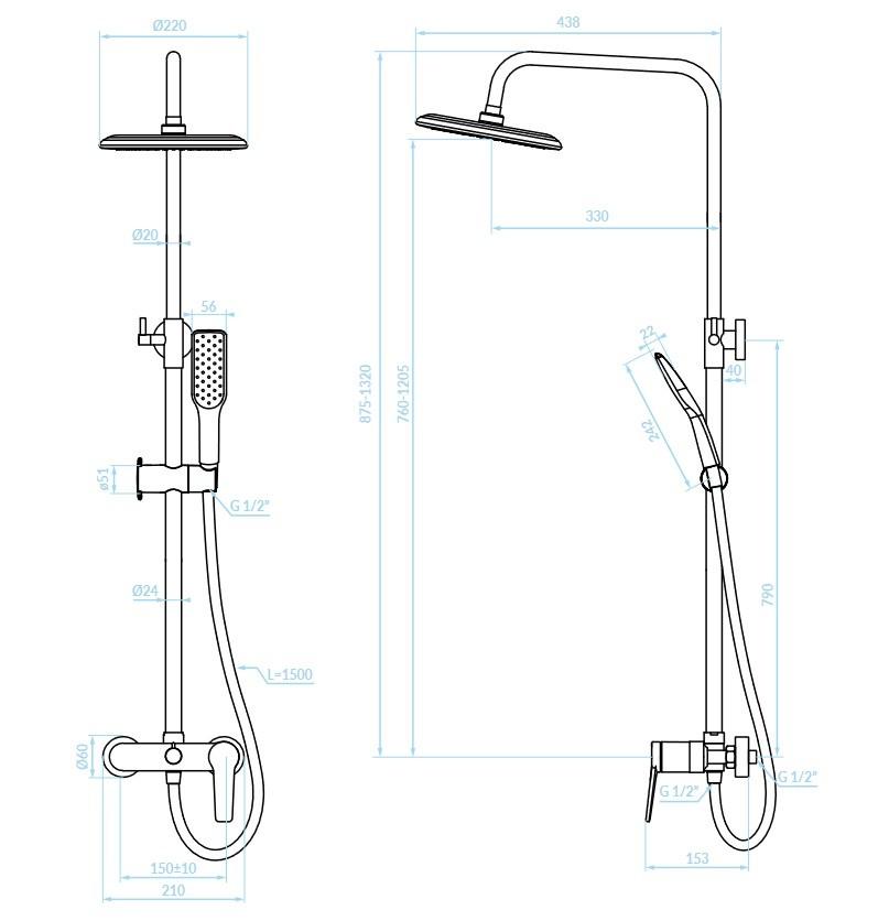 Shower Column with Faucet Alanis Black Gold