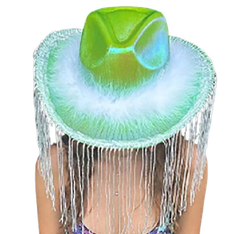 Женская ковбойская шляпа Западные ковбойские шляпы Вечеринка Меховая отделка Блестящие кисточки Шляпы