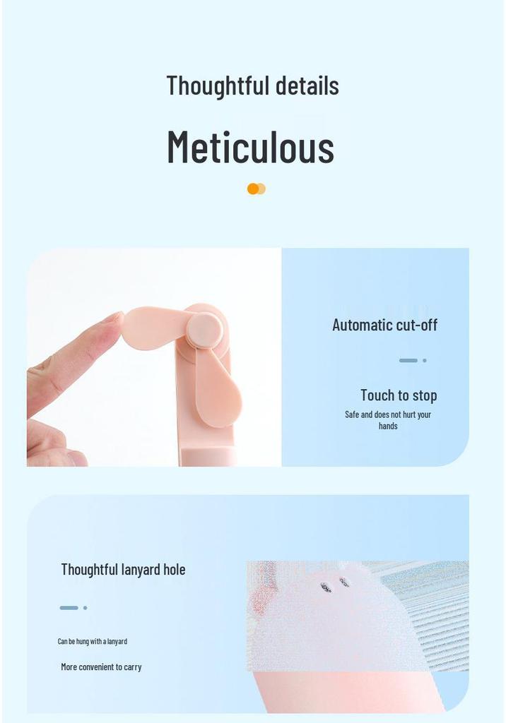 Portable USB Mini Fan: Lightweight, Rechargeable, Silent, and Long Battery Life Folding Design.
