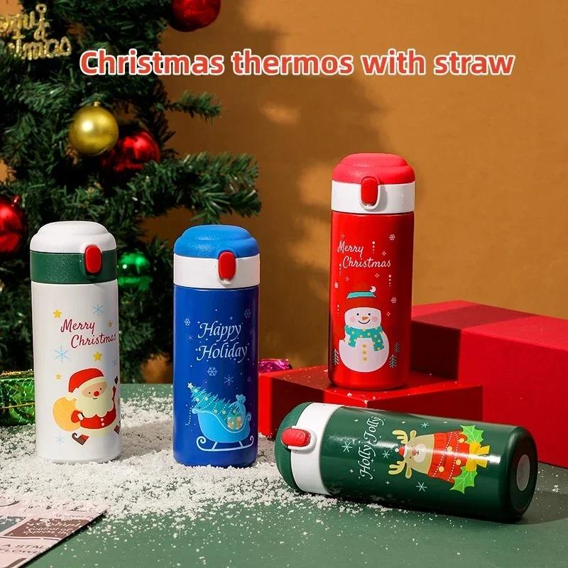350ml Christmas Stainless Steel Insulation Cup Santa Claus Elk Red Holiday Bouncing Cup Student Cartoon Water Bottle Xmas Gift