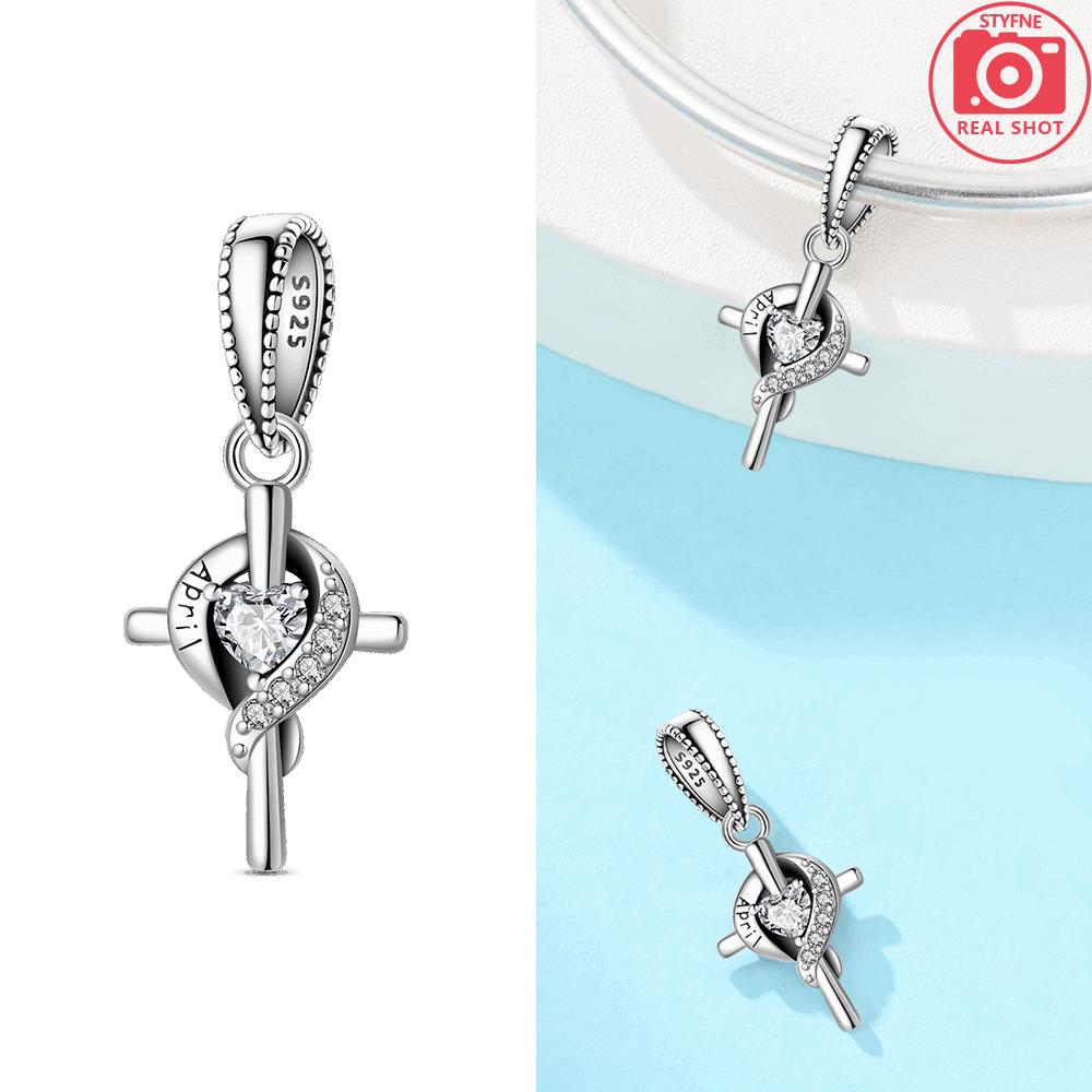 Women Pendant Original Red Zircon Birthstone Blue Gemstone Heart Cross Bead Fit Bracelet Copper Jewelry Accessory Charm Gift