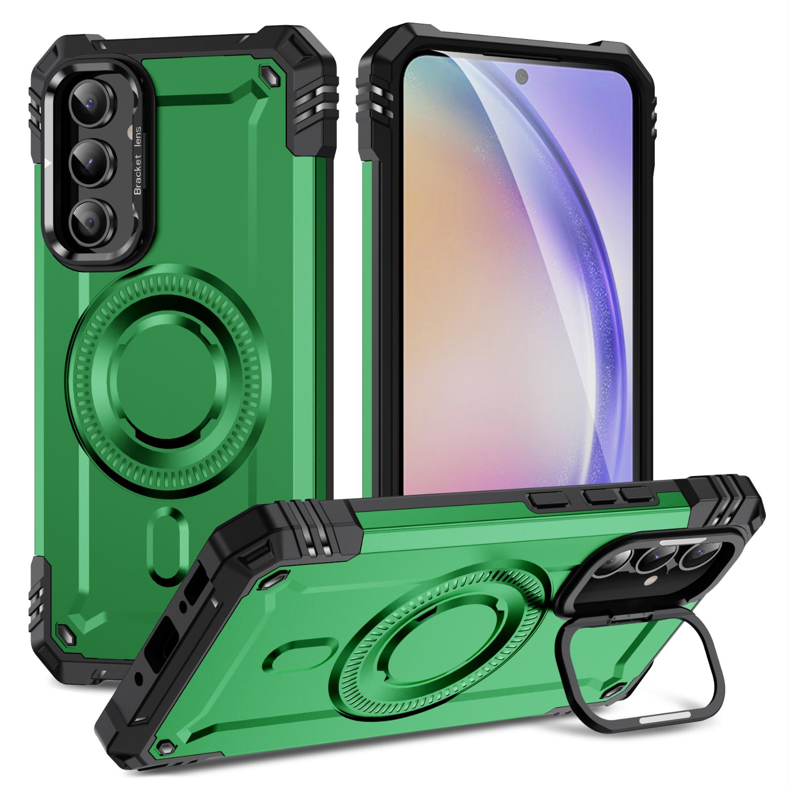 

For Samsung Galaxy A54 5G Case Compatible with MagSafe Metal Lens Frame Kickstand PC+TPU Mobile Cover Green