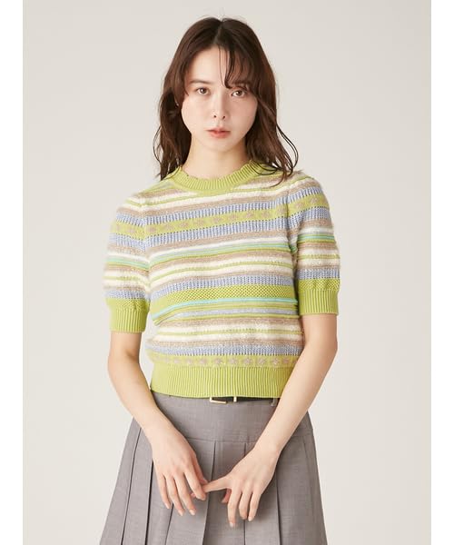 Lily Brown Random Border Knit LWNT251110 Green Women's